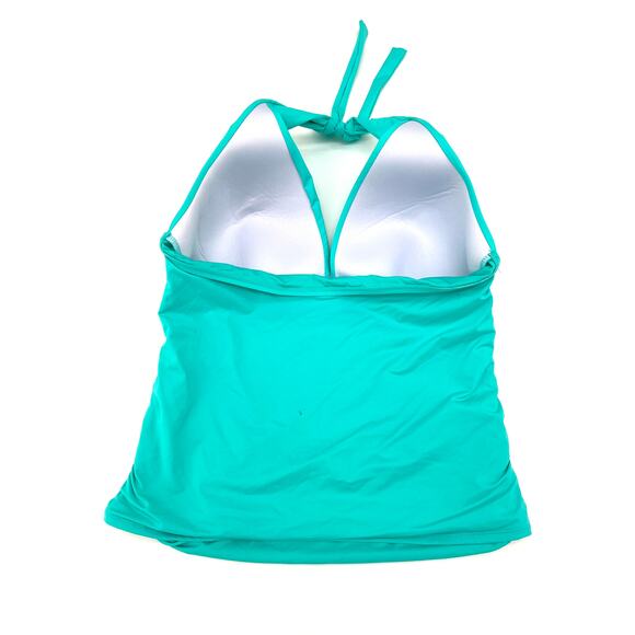 La Blanca Womens Swim Aquamarine Blue Halter Tankini Top Solid Blue 16 NWOT - Picture 5 of 5